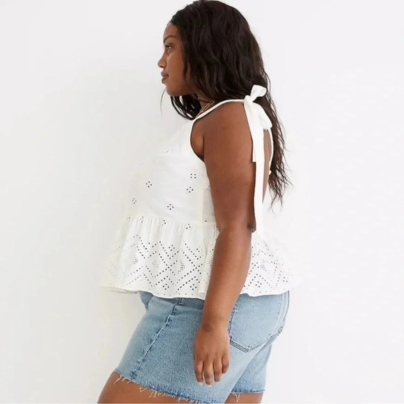 NWT Madewell Rosalie Tie Strap Eyelet Smocked Top in Ivory Sz 3X - Picture 2 of 14